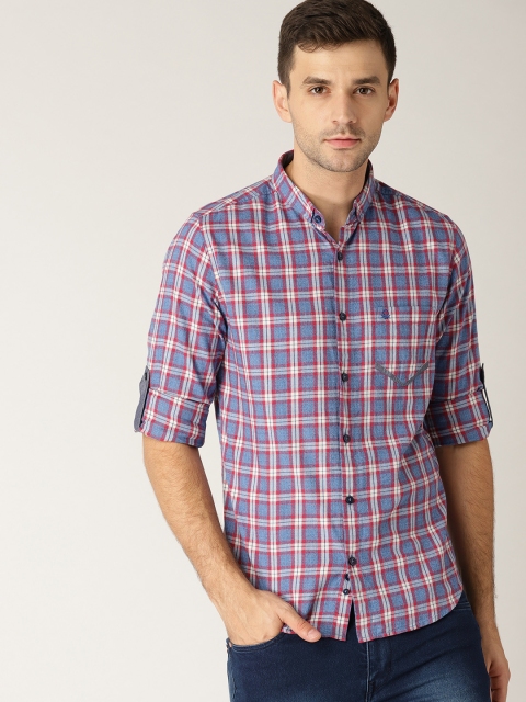 

United Colors of Benetton Men Blue & Red Slim Fit Checked Casual Shirt