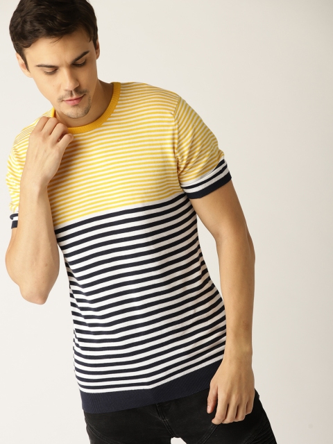 

United Colors of Benetton Men White & Navy Blue Striped Round Neck T-shirt