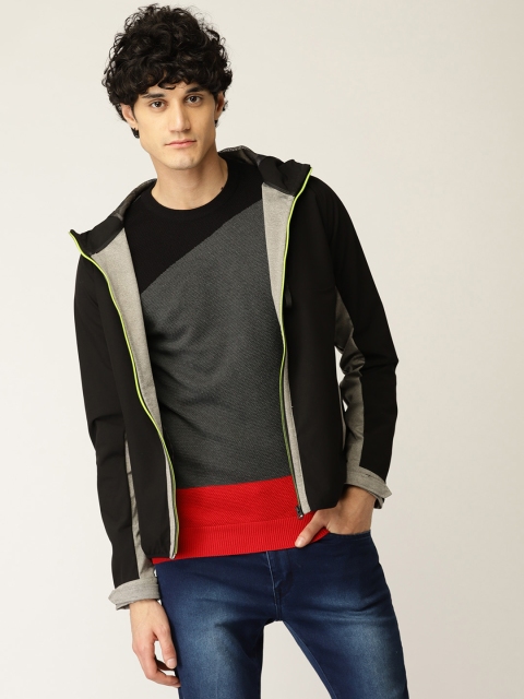 

United Colors of Benetton Men Black Solid Hooded Tailored Jacket