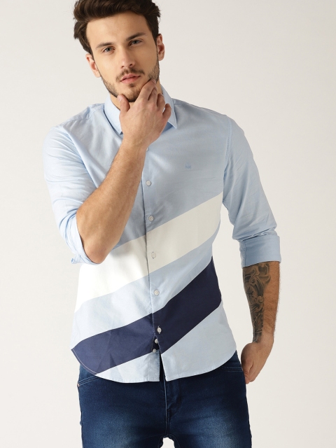 

United Colors of Benetton Men Blue Slim Fit Colourblocked Casual Shirt