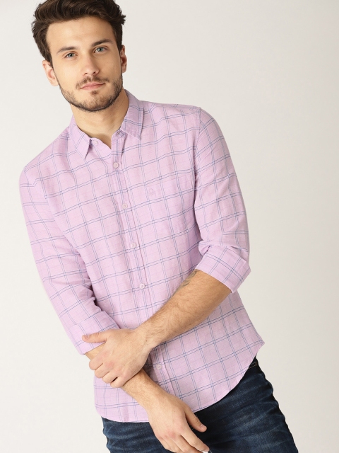 

United Colors of Benetton Men Pink & Blue Slim Fit Checked Casual Shirt