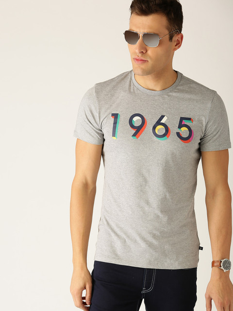 

United Colors of Benetton Men Grey Melange Solid Round Neck T-shirt