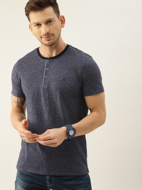 

United Colors of Benetton Men Navy Solid Henley Neck T-shirt, Navy blue