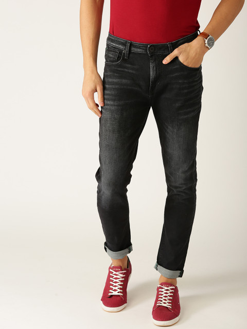 

United Colors of Benetton Men Black Carrot Fit Mid-Rise Clean Look Stretchable Jeans