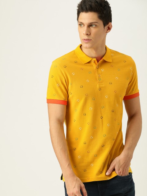 

United Colors of Benetton Men Yellow Printed Polo Collar T-shirt