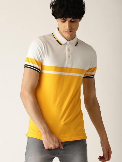 

United Colors of Benetton Men Yellow & White Colourblocked Polo Collar T-shirt