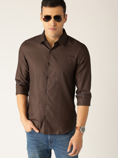 

United Colors of Benetton Men Coffee Brown Slim Fit Textured Casual Shirt