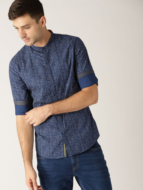 

United Colors of Benetton Men Navy Blue & White Slim Fit Printed Casual Shirt