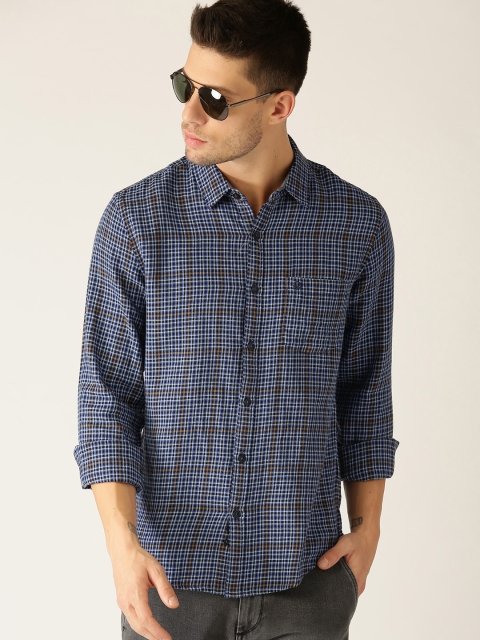 

United Colors of Benetton Men Navy Slim Fit Checked Casual Shirt, Navy blue