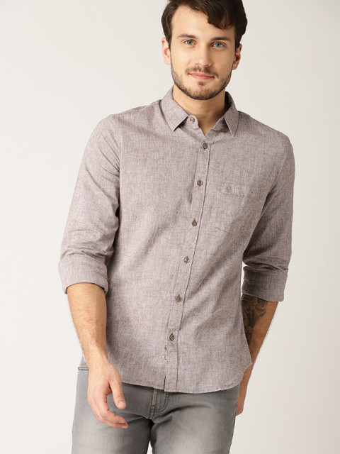 

United Colors of Benetton Men Brown Slim Fit Solid Casual Shirt