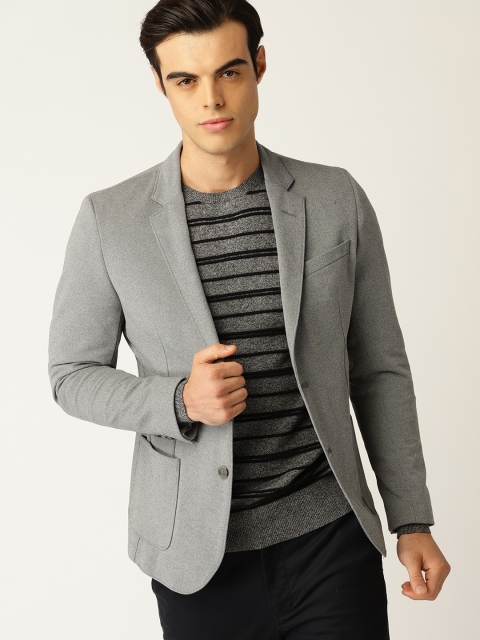 

United Colors of Benetton Men Grey Solid Single-Breasted Casual Blazer