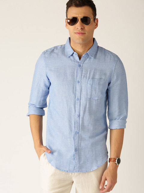 

United Colors of Benetton Men Blue Slim Fit Solid Casual Shirt