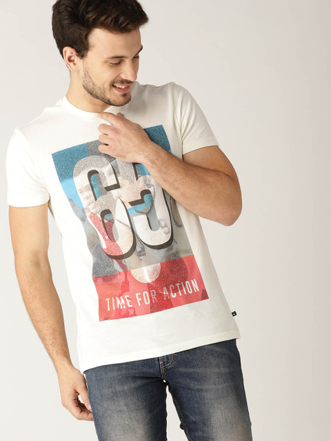 

United Colors of Benetton Men Off-White Printed Round Neck T-shirt