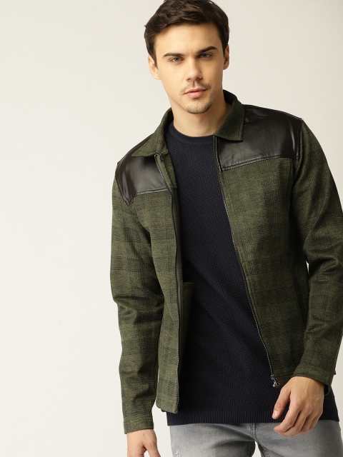 

United Colors of Benetton Men Olive Green Checked Tailored Jacket