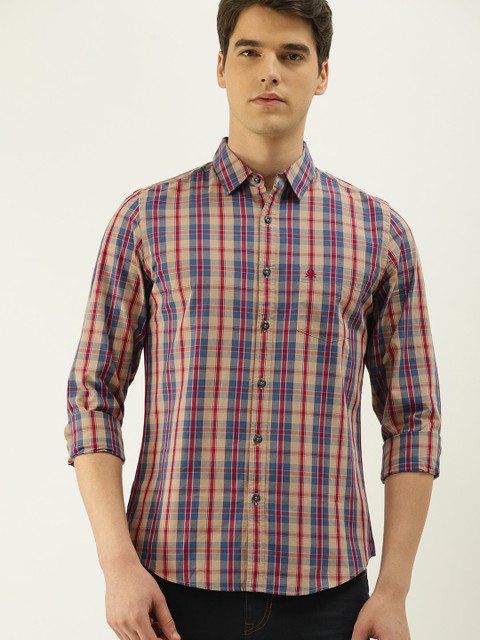 

United Colors of Benetton Men Blue & Red Slim Fit Checked Casual Shirt