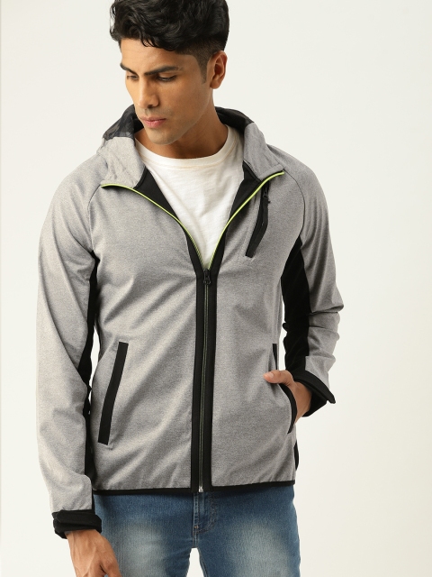 

United Colors of Benetton Men Grey Melange Solid Hooded Sporty Jacket