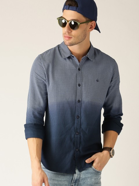 

United Colors of Benetton Men Blue Slim Fit Textured Casual Shirt