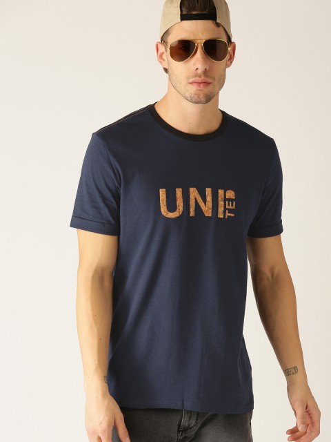 

United Colors of Benetton Men Navy Solid Round Neck T-shirt, Navy blue