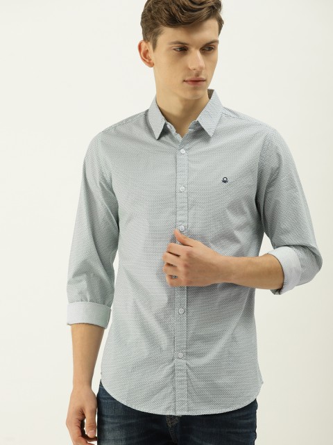 

United Colors of Benetton Men White & Blue Slim Fit Printed Casual Shirt