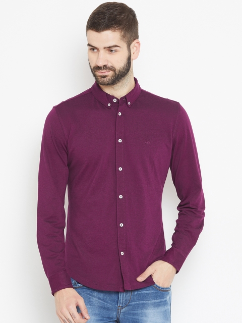 

United Colors of Benetton Men Burgundy Slim Fit Solid Casual Shirt