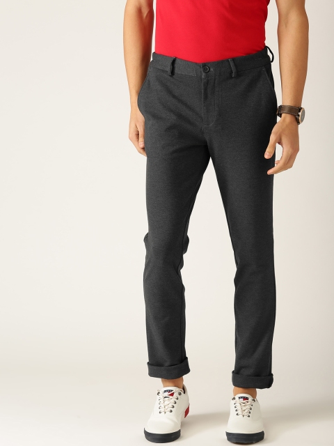 

United Colors of Benetton Men Charcoal Grey Slim Fit Solid Regular Trousers