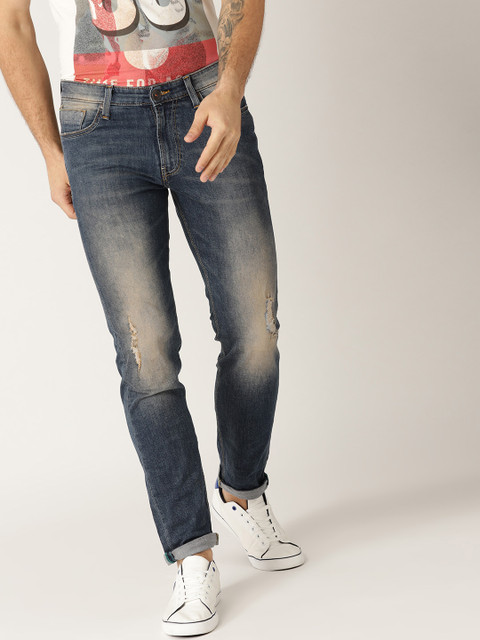 

United Colors of Benetton Men Blue Tapered Fit Mid-Rise Low Distress Stretchable Jeans