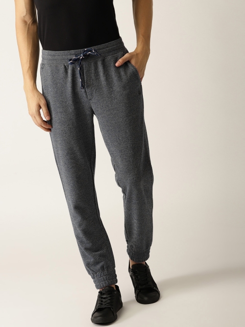 

United Colors of Benetton Men Navy Blue & White Self-Design Joggers
