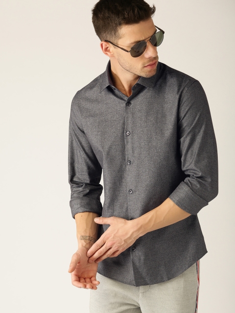 

United Colors of Benetton Men Charcoal Grey Slim Fit Solid Casual Shirt