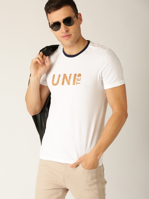 

United Colors of Benetton Men White Solid Round Neck T-shirt