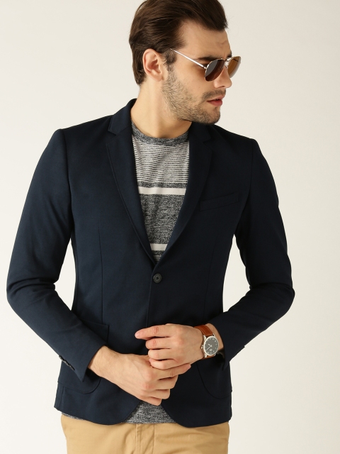 

United Colors of Benetton Men Navy Blue Solid Single Breasted Smart Casual Blazer