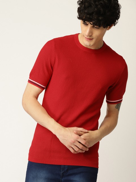

United Colors of Benetton Men Red Self Design Round Neck T-shirt