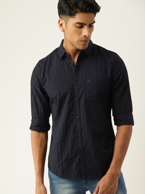 

United Colors of Benetton Men Navy Blue Slim Fit Self Design Casual Shirt