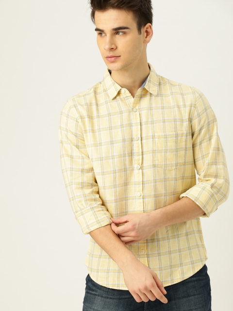

United Colors of Benetton Men Yellow & Blue Checked Slim Fit Casual Shirt