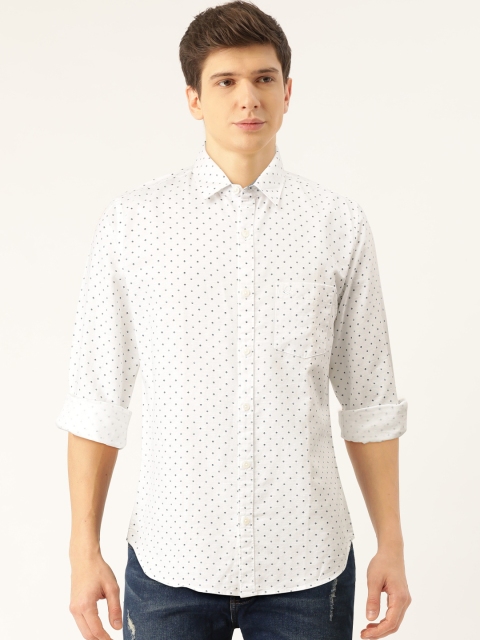 

United Colors of Benetton Men White & Blue Slim Fit Ditsy Printed Casual Shirt