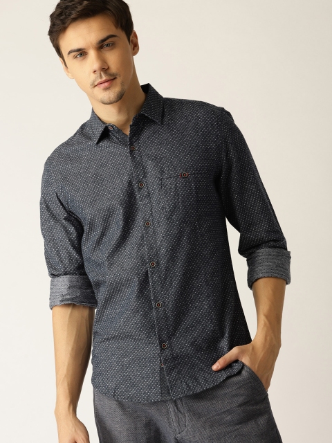 

United Colors of Benetton Men Navy Blue Slim Fit Self Design Casual Shirt