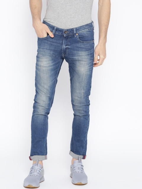 

United Colors of Benetton Men Blue Skinny Fit Mid-Rise Low Distress Stretchable Jeans