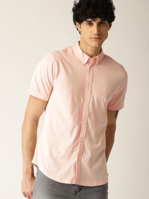 

United Colors of Benetton Men Peach-Coloured Slim Fit Solid Casual Shirt