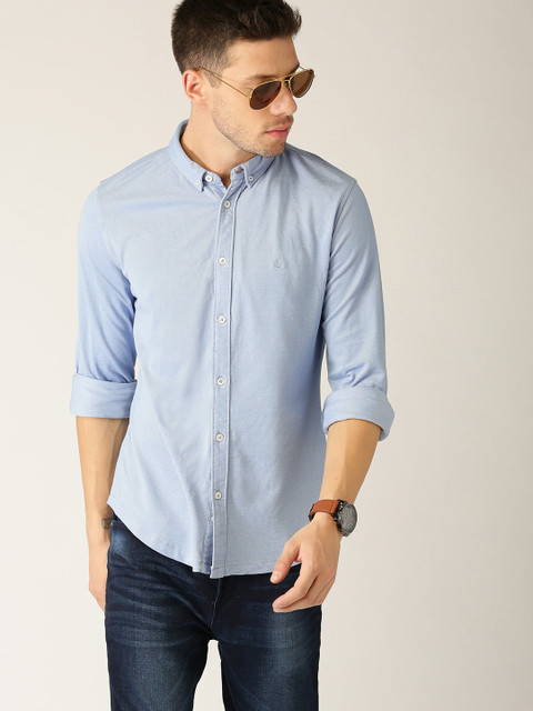 

United Colors of Benetton Men Blue Slim Fit Solid Casual Shirt