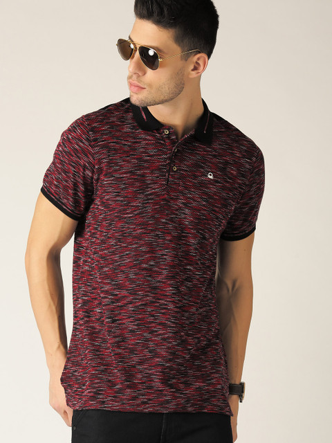 

United Colors of Benetton Men Maroon Self Design Polo Collar T-shirt