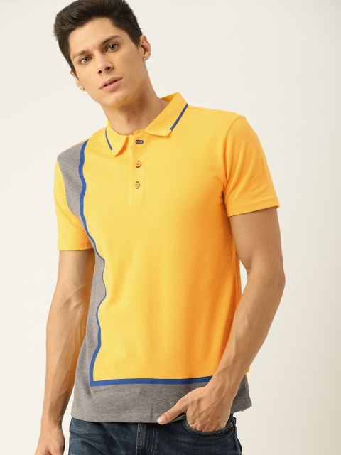 

United Colors of Benetton Men Yellow & Grey Colourblocked Polo Collar T-shirt