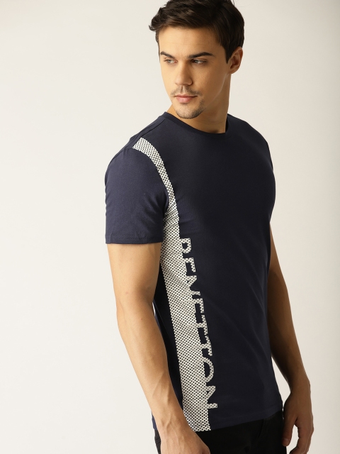 

United Colors of Benetton Men Navy Blue Solid Round Neck T-shirt