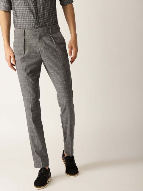 

United Colors of Benetton Men Grey Slim Fit Checked Regular Trousers