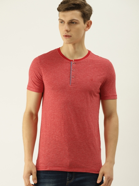 

United Colors of Benetton Men Red Self Design Henley Neck T-shirt