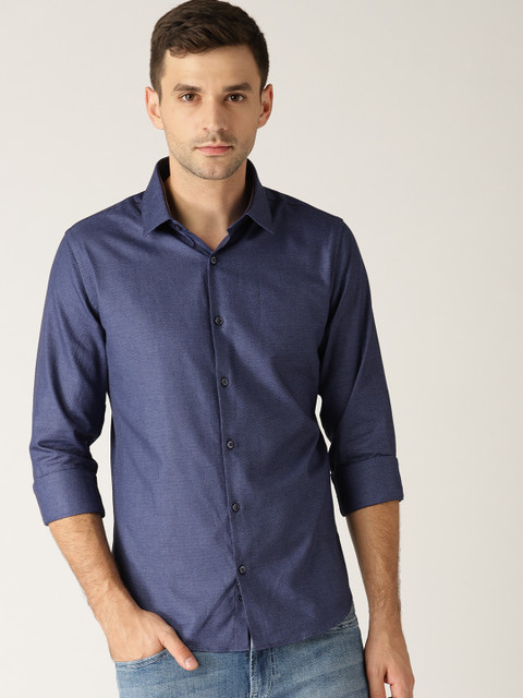 

United Colors of Benetton Men Blue Slim Fit Self Design Casual Shirt