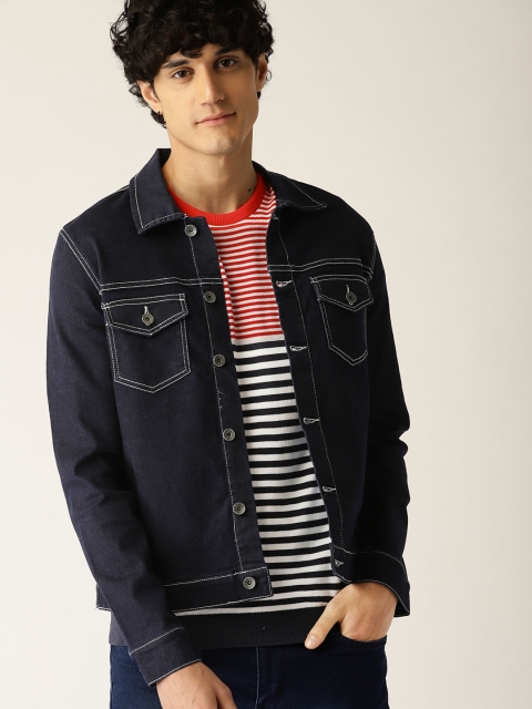 

United Colors of Benetton Men Navy Blue Solid Denim Jacket