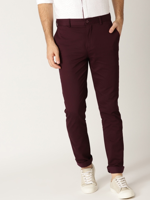 

United Colors of Benetton Men Burgundy Slim Fit Solid Regular Trousers