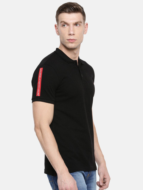 

United Colors of Benetton Men Black Solid Polo Collar T-shirt