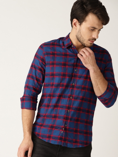 United Colors of Benetton Men Blue & Red Slim Fit Checked Casual Shirt