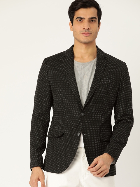 

United Colors of Benetton Men Black & White Self Design Single-Breasted Casual Blazer