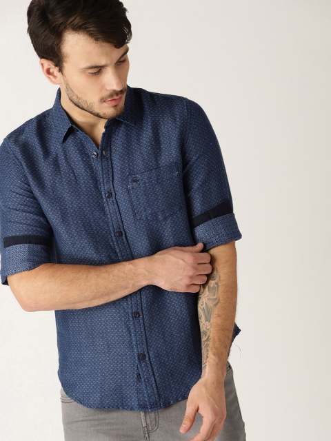 

United Colors of Benetton Men Navy Blue Slim Fit Self-Design Casual Shirt